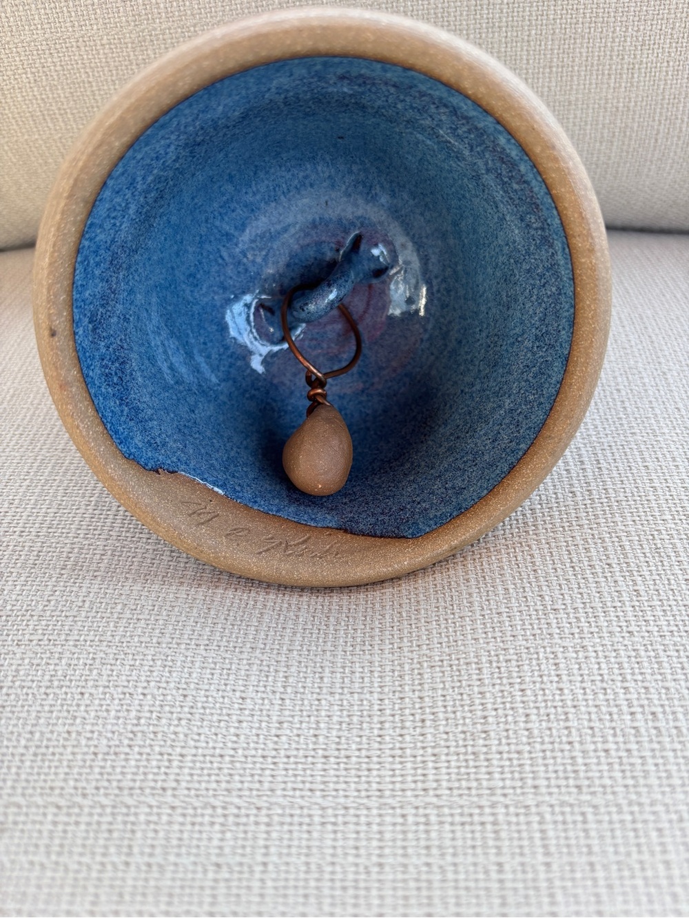 Penway Pottery Handcrafted Blue Studio Art Bell signed by Ed Kirk - Picture 3 of 5